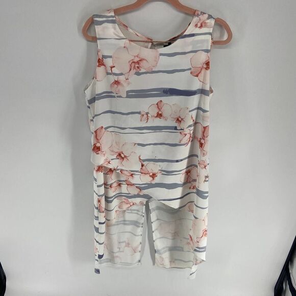 No Secret Floral White Blue Pink  Tunic NWT - Picture 1 of 7